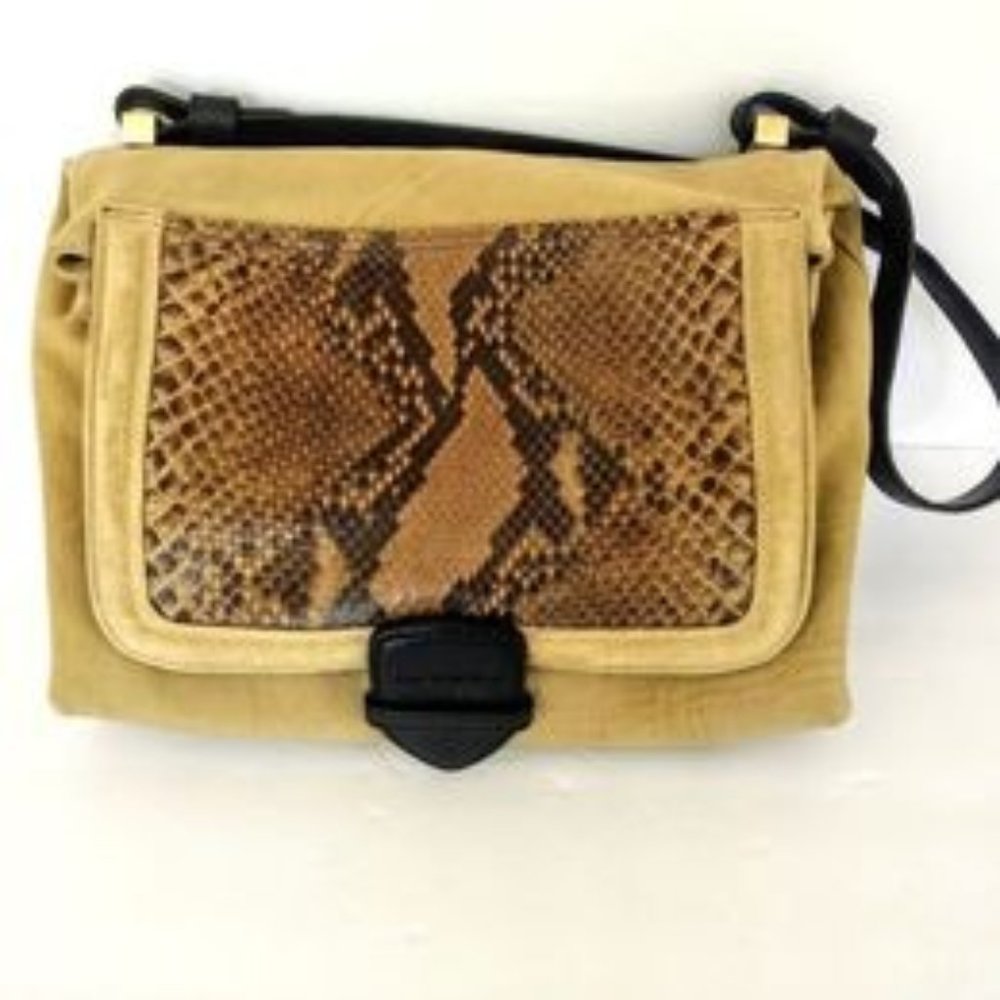 Pauric Sweeney Tan Python and Suede Leather Messenger Bag - Picture 1 of 10